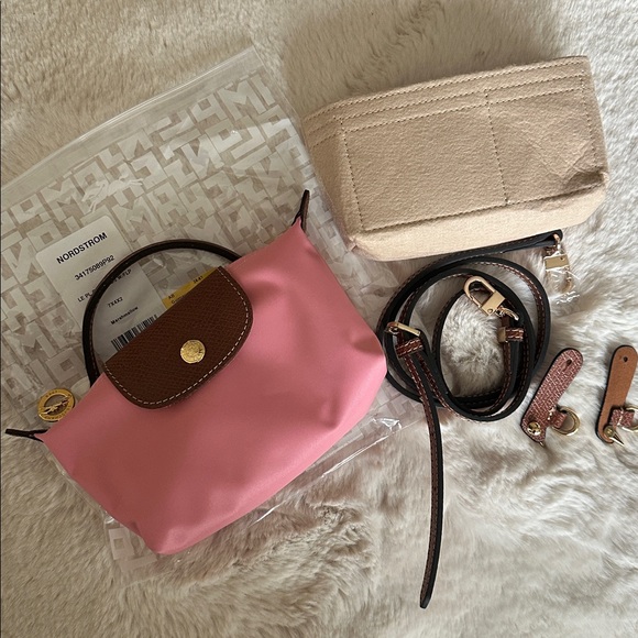 Longchamp Handbags - Longchamp Le Pliage Marshmallow Pink Mini Pouch with accessories NWOT